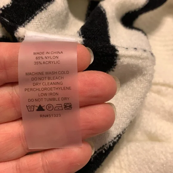 NWT Vince Camuto Eyelash Cozy Striped Turtleneck Sweater, Ivory Fluff & Black - Picture 8 of 11